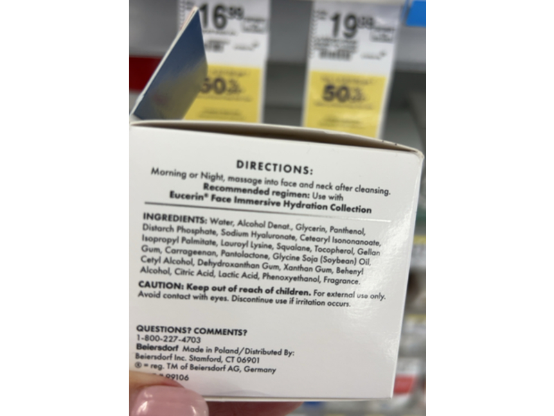 Eucerin Immersive Hydration Face Gel Cream, Hyaluronic Acid, 1.7 oz/48 g