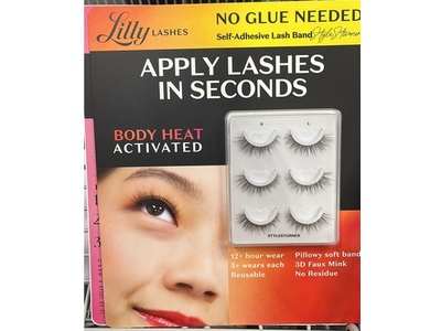 Lilly Lashes Self Adhesive Body Heat Activated Lashes, Black, 3 Pairs