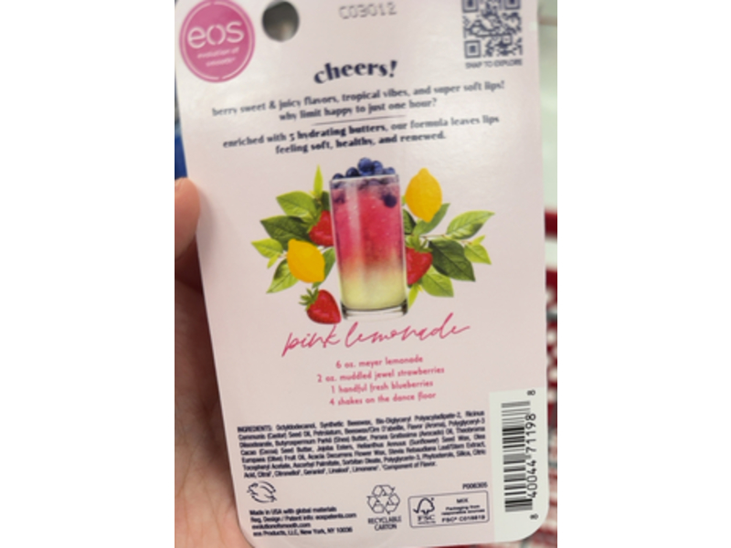 Eos Sunset Sips Lip Butter, Pink Lemonade, 0.35 fl oz/10 mL