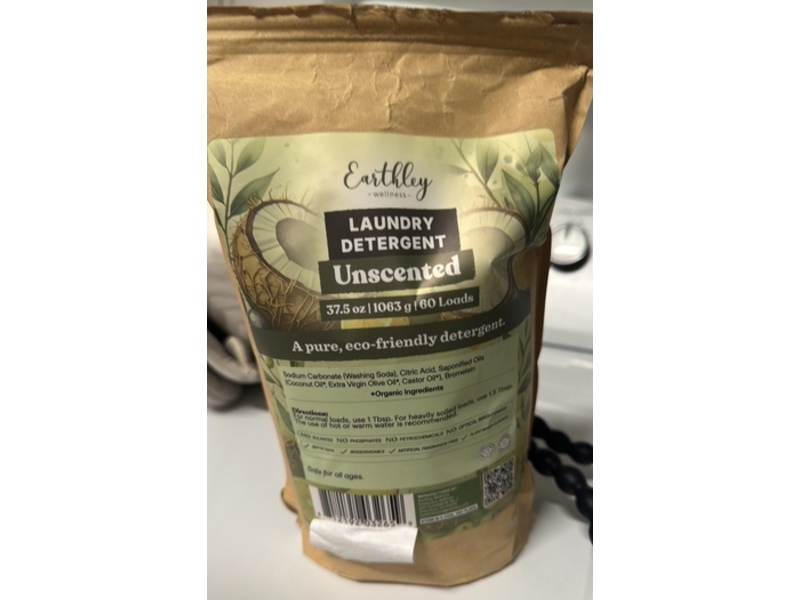Earthley Wellness Laundry Detergent, Unscented, 60 Loads, 37.5 oz/1063 g