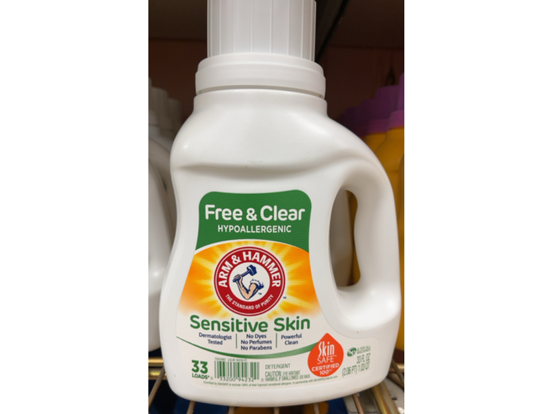 Arm & Hammer Sensitive Skin Liquid Laundry Detergent, Free & Clear, 33 Loads, 33 fl oz
