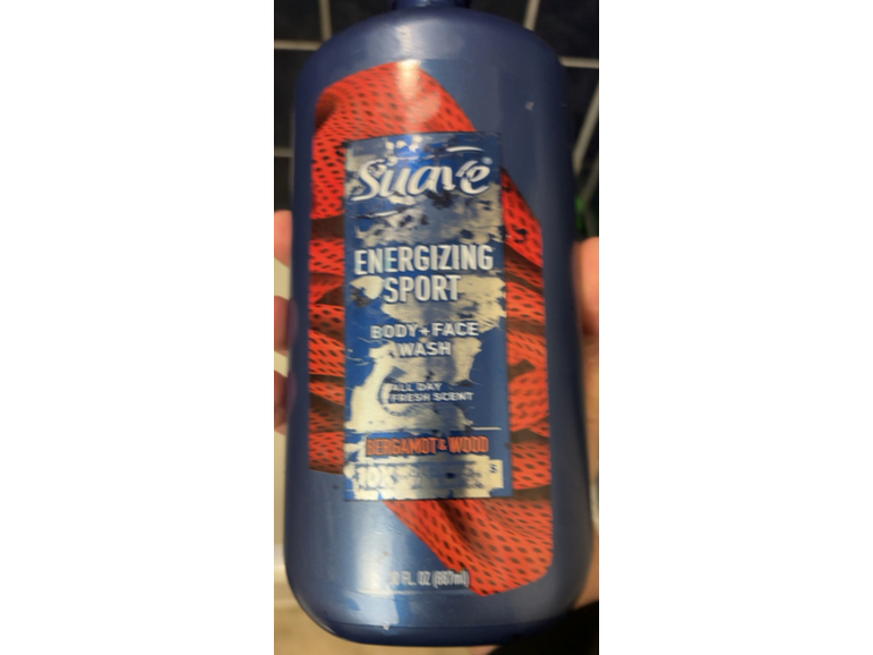 Suave Men Sport Energizing Body + Face Wash, Bergamot & Wood, 30fl oz/867 mL