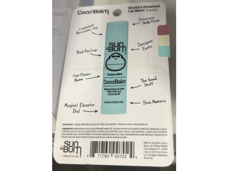 Sun Bum Coco Balm Lip Balm, Ocean Mint, Pina Colada, Groove Cherry, 0.15 oz/4.25 g, Pack of 3