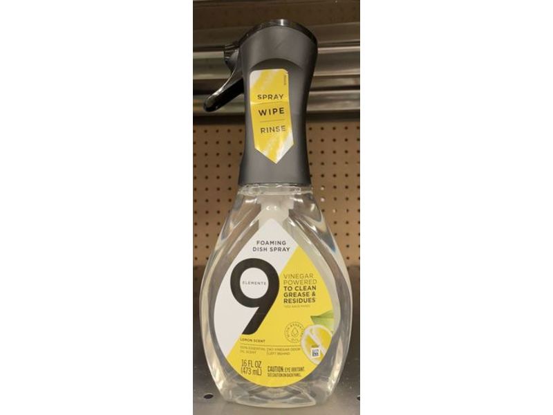 9 Elements Foaming Dish Spray, Lemon, 16 fl oz/473 mL