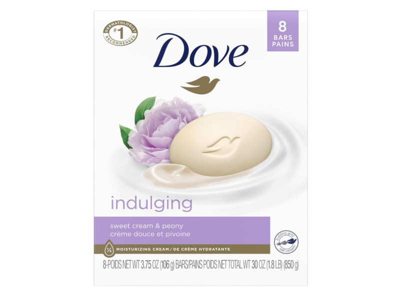Dove Indulging Bar Soap, Sweet Cream & Peony, 3.75 oz, Pack Of 8