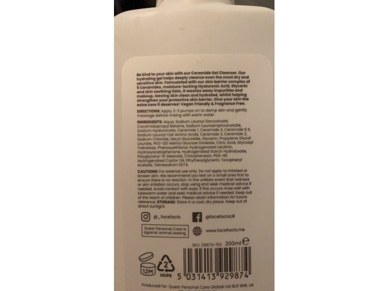 FaceFacts Ceramide Hydrating Gentle Cleanser, 5 Creamides, Fragrance Free, 13.53 fl oz/400 mL