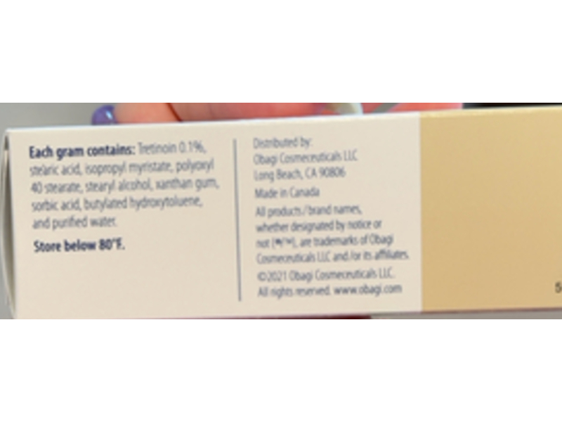 Tretinoin Cream, 0.1%, 0.7 oz/20 g, Obagi (Rx)