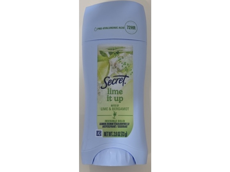 Secret Lime It Up Invisible Solid Antiperspirant Deodorant, Lime & Bergamot, 2.6 oz/73 g