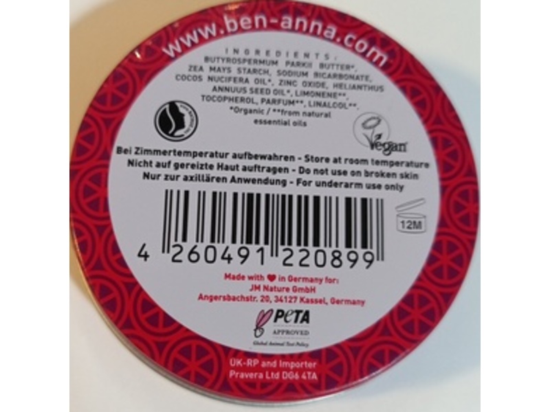Ben & Anna Natural Deodorant Cream Tin, Pink Grapefruit, 1.59 oz/45 g