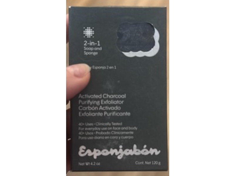 Esponjabon 2-In-1 Activated Purifying Soap & Sponge Exfoliator, Charcoal, 4.2 fl oz/120 g