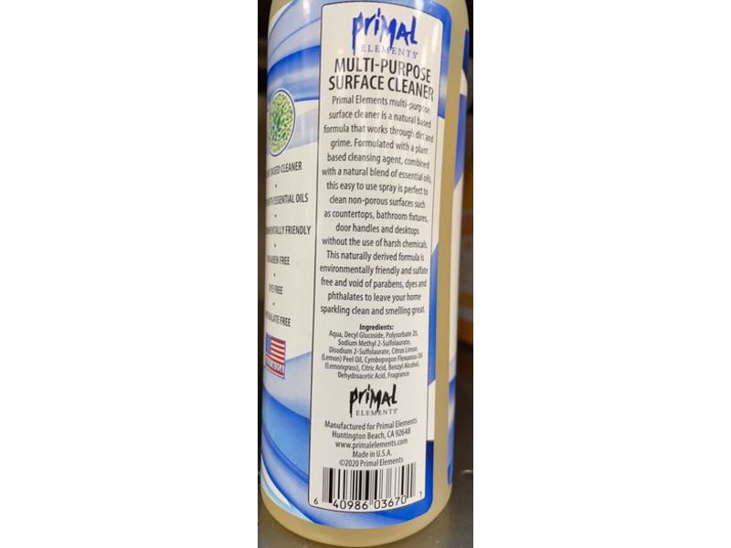Primal Elements Multi-Purpose Surface Cleaner,16 fl oz/473 mL