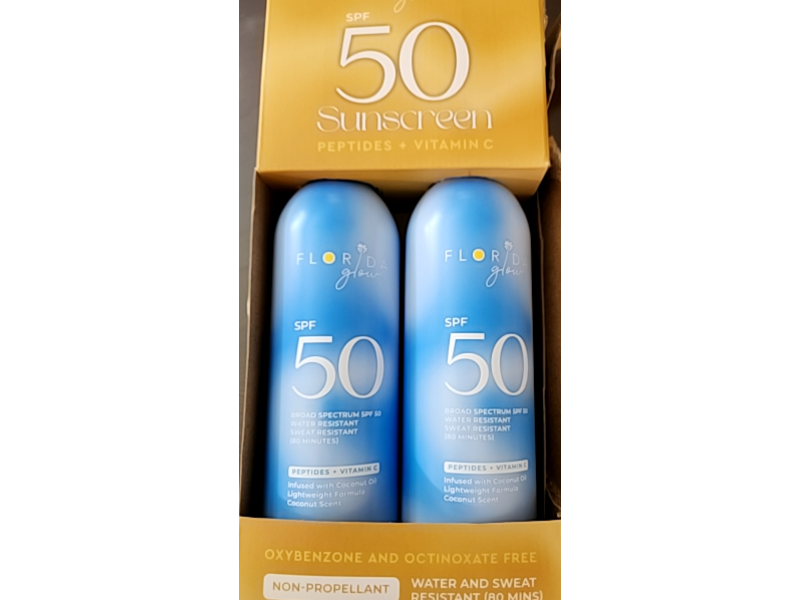 Florida Glow Peptides + Vitamin C Sunscreen Spray, SPF 50, 5.5 fl oz/162 mL, Pack Of 2