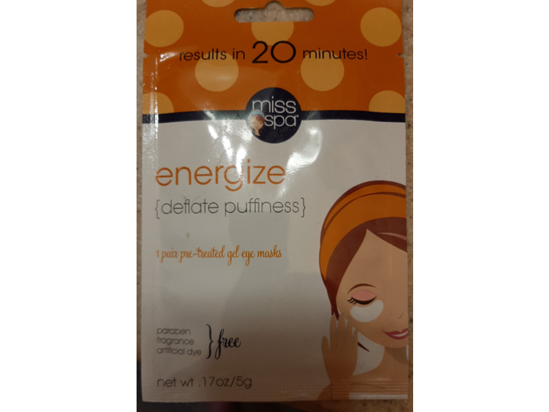 Miss Spa Energize Pre-Treated Gel Eye Mask, Paraben Free, 0.17 oz/5 g