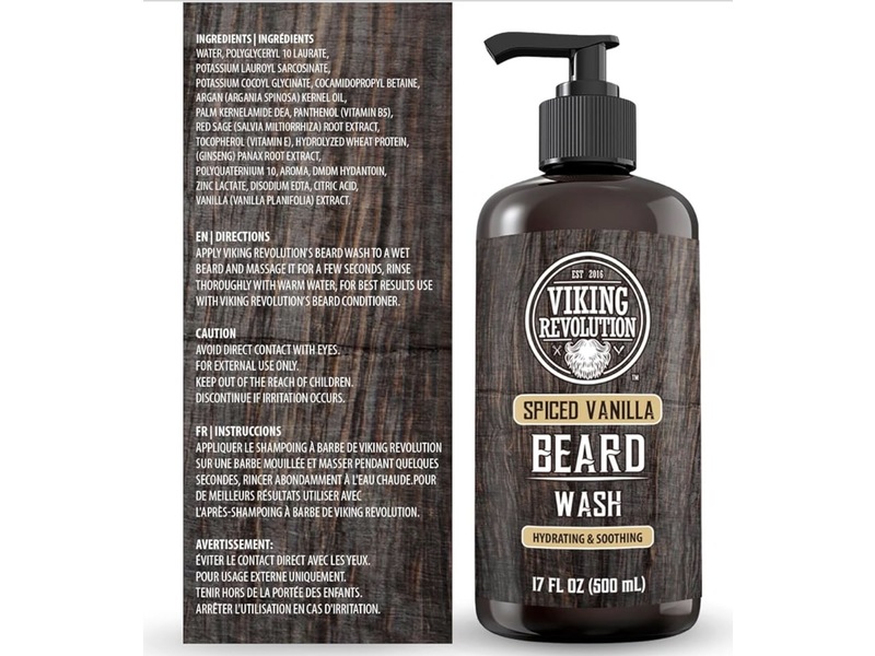 Viking Revolution Beard Wash, Spiced Vanilla, 17 fl oz/500 mL