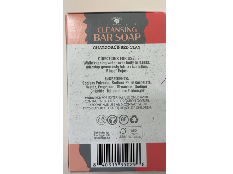 Bolero Beverly Hills Cleansing Bar Soap, Charcoal & Red Clay, 5 oz/141.7 g