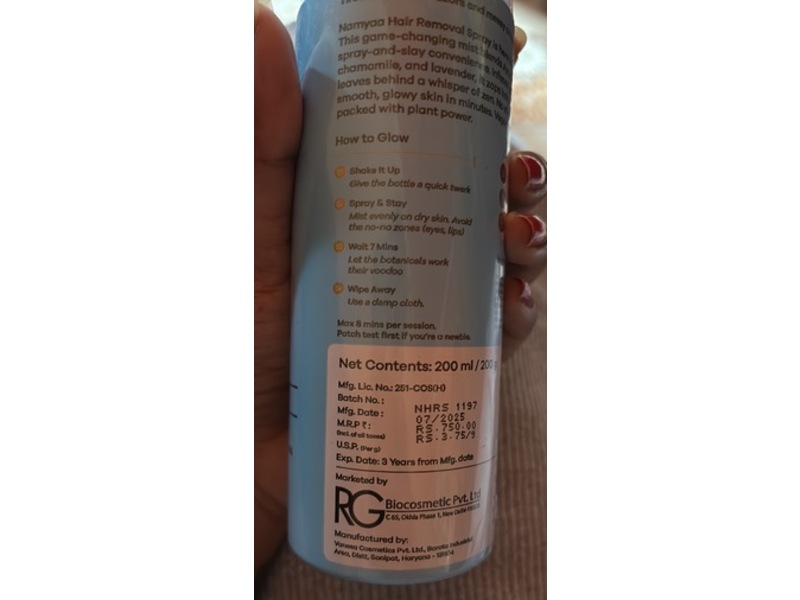 Namyaa Hair Removal Spray, 200 mL