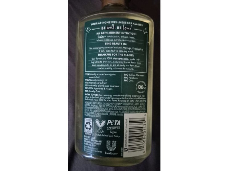 Love Beauty And Planet Shower Gel + Bath Foam, Moringa + Eucalyptus & Oat, 12 fl oz