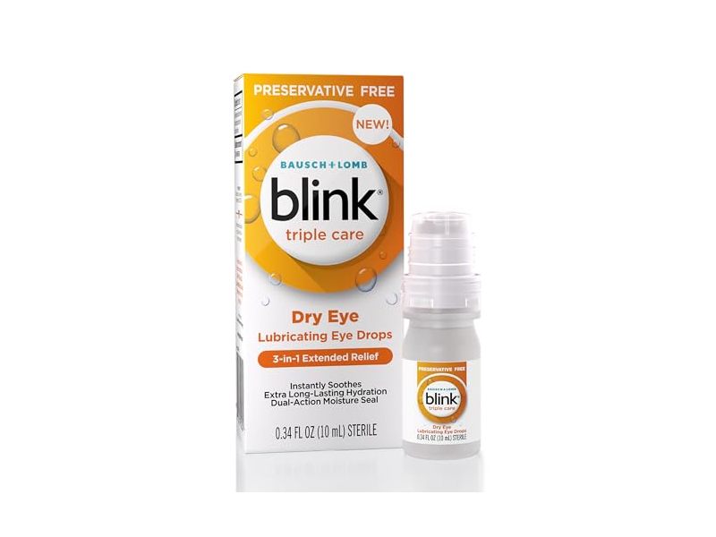 Blink Triple Care Dry Eye 3-In-1 Extended Relief Lubricating Eye Drops, 0.34 fl oz/10 mL