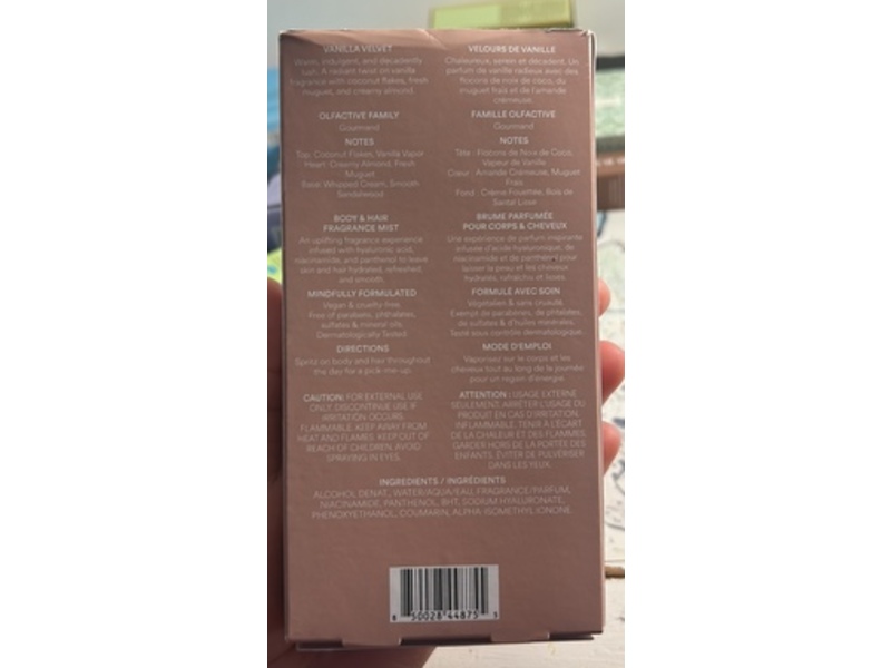 Touchland Power Essence Hydrating Body & Hair Fragrance, Vanilla Velvet, 2 fl oz/60 mL