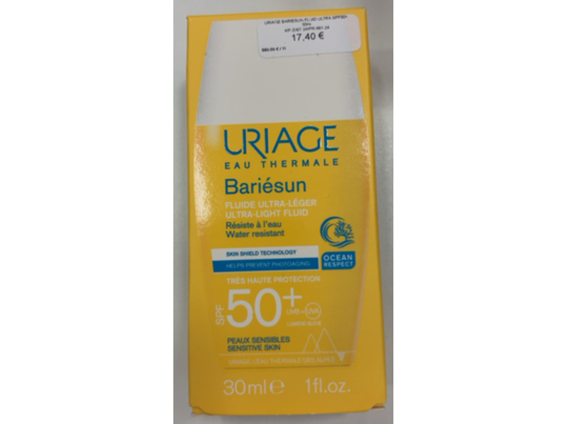 Uriage Eau Thermale Bariesun Ultra-Light Fluid, SPF50+, 1 fl oz/30 mL