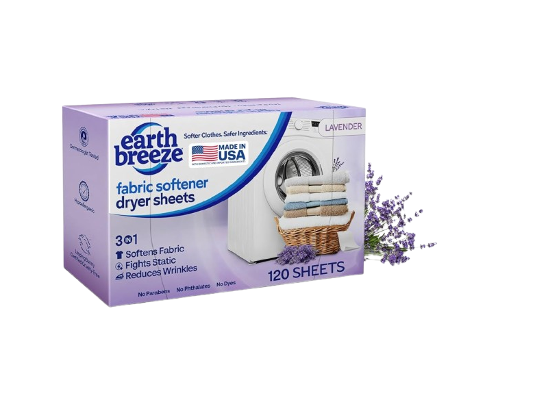 Earth Breeze Fabric Softener Dryer Sheets, Lavender, 120 Counts, Pack Of 2