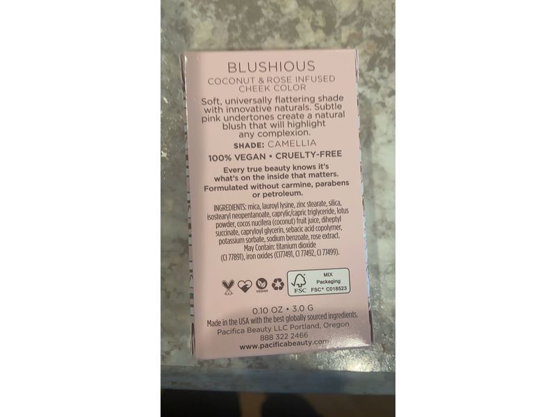 Pacifica Blushious Infused Cheek Color, Coconut & Rose, Camellia, 0.10 oz/3 g