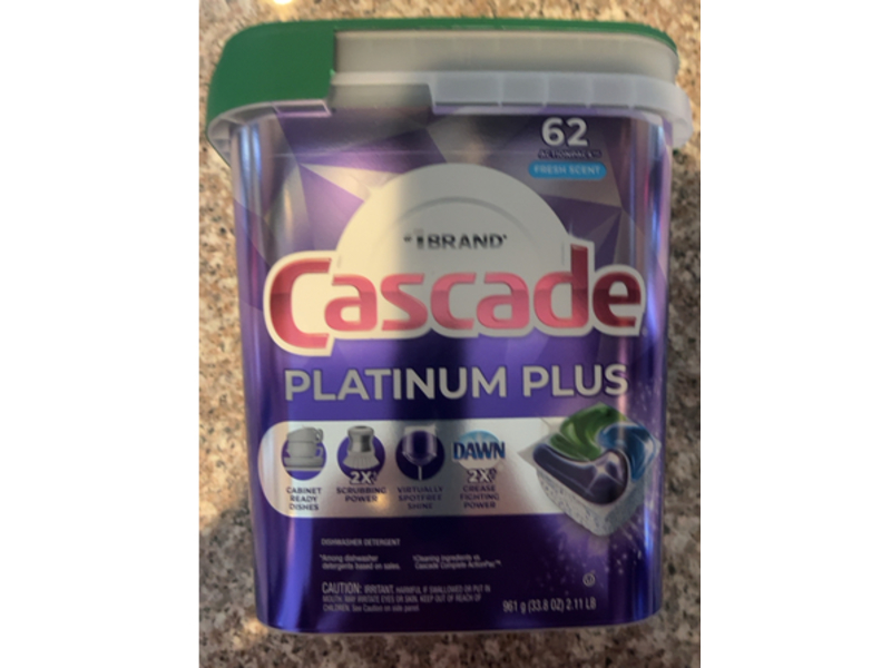 Cascade Platinum Plus ActionPacs, Fresh Scent, 33.8 oz/961 g, 62 Pacs