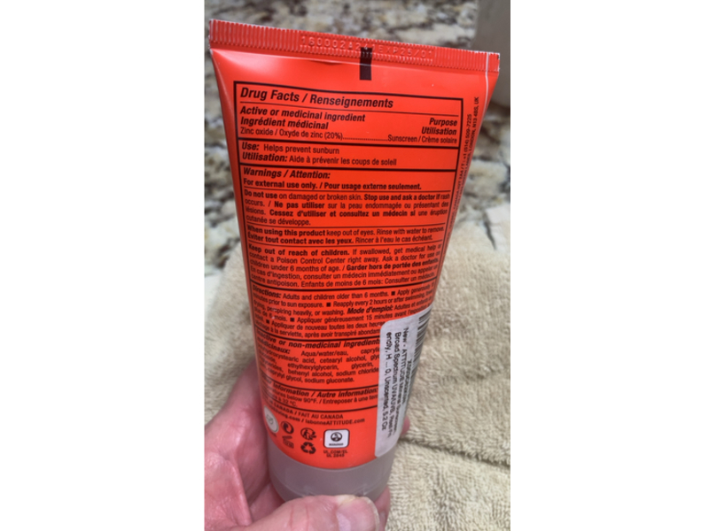 Attitude Mineral Sunscreen, SPF 30, Unscented, 5.2 oz/150 g