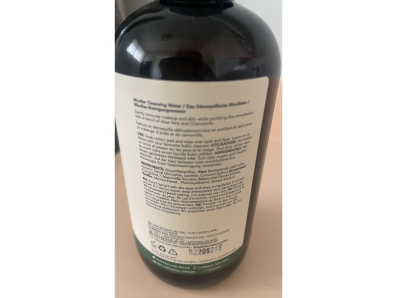 Sukin Micellar Cleansing Water, 8.46 fl oz/250 mL