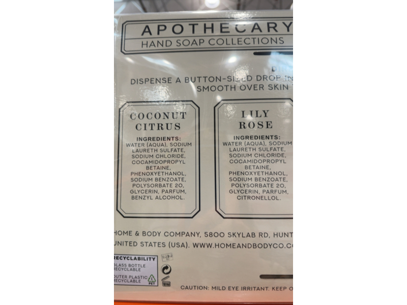 Apothecary 101 Hand Soap Collections Sets, Sea Salt Verbena+Huckle-Berry+Lily-Rose & Coconut Citrus, 19.5 fl oz/576 mL