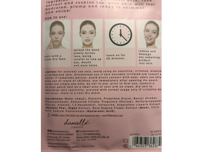 Danielle Creations Anti-Aging + Rejuvenating Shimmer Face Mask, Rose Gold, 0.88 oz/25 g, Pack Of 5
