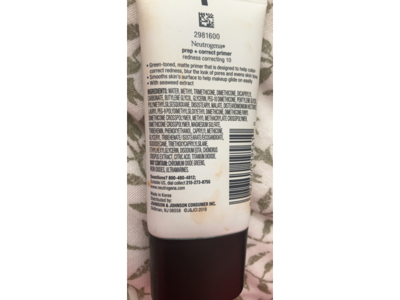 Neutrogena Prep + Correct Primer, Redness Correcting, 1.0 oz/30 g