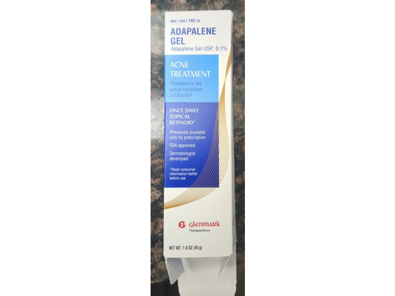 Glenmark Therapeutics Adapalene Gel 0.1% Acne Treatment, 1.6 oz/45 g