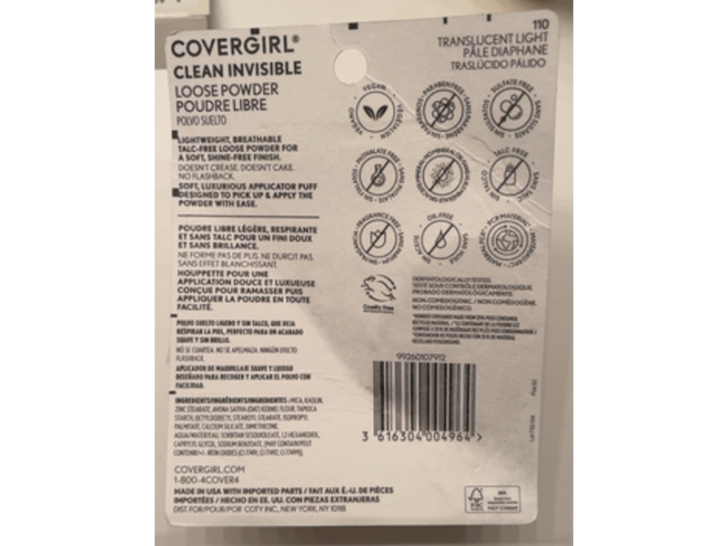 Covergirl Clean Invisible Loose Powder, 110 Translucent Light, 0.63 oz/18 g
