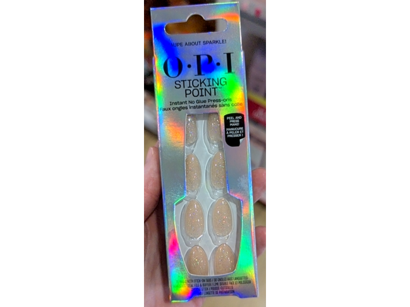 O.P.I Sticking Point No Glue Press-On Nails, Taupe About Sparkle!, 30 Count