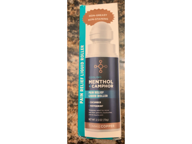 Tommie Copper Pain Relief Liquid Roller, Cucumber Peppermint, 2.5 oz/70 g