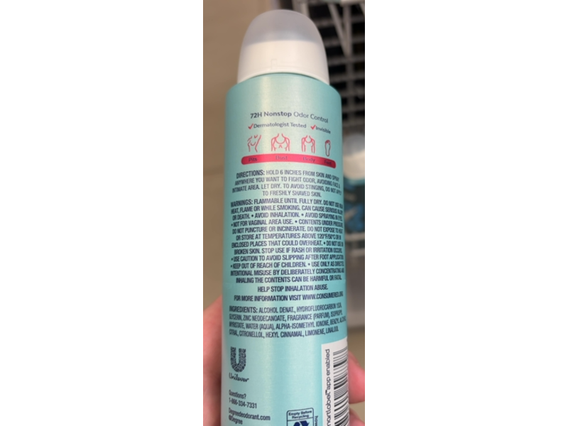 Degree Whole Body Deodorant Spray, Rose & Waterlily Scent, 4 oz/113 g