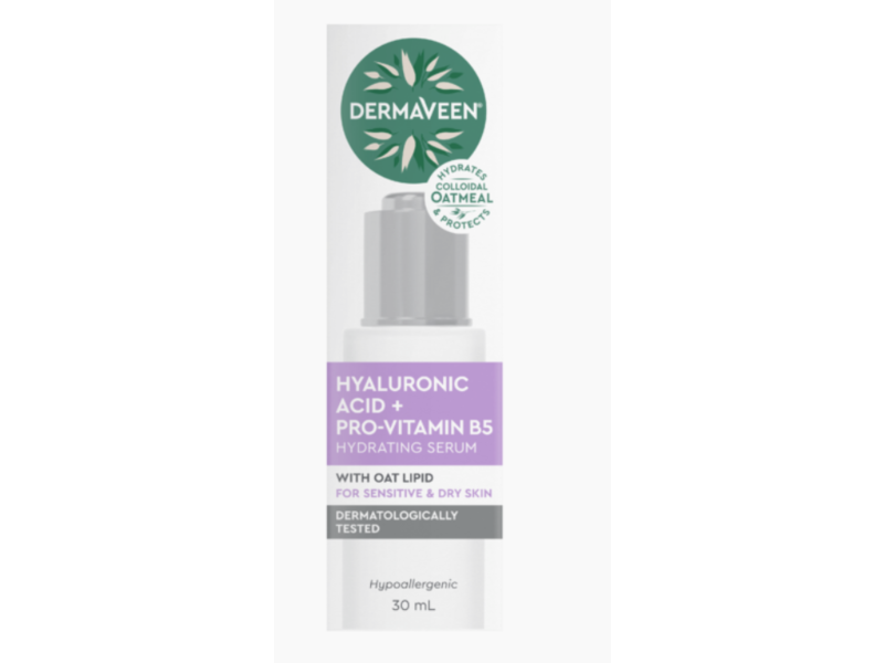 Dermaveen Hyaluronic Acid+Pro-Vitamin B5 Hydrating Serum, Oat Lipid, 30 mL