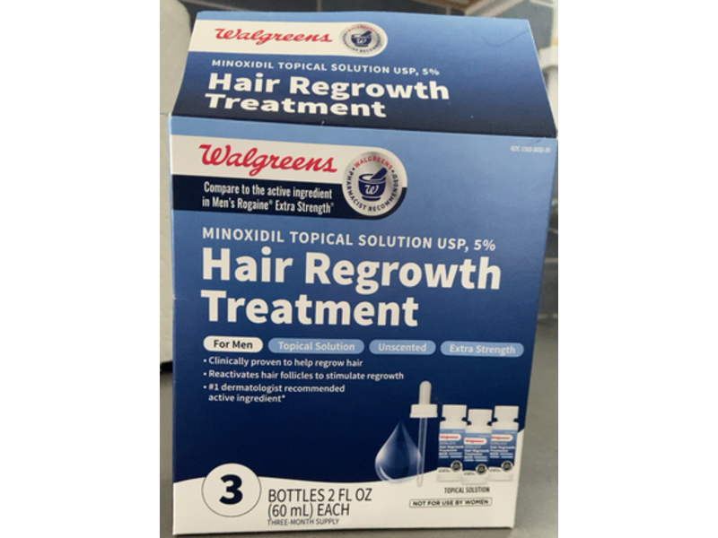 Walgreens Minoxidil Topical Solution 5% Regrowth Treatment, 2 fl oz/60 mL, 3 Count