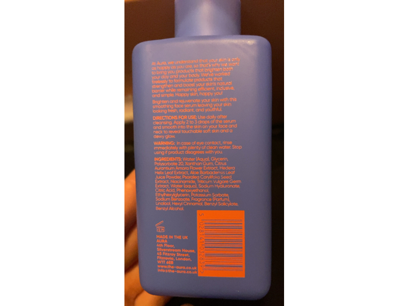 Aura Smoothing Face Serum, Bakuchoil + Niacinamide, 3.38 fl oz/100 mL