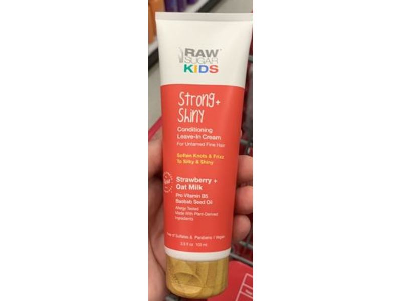 Raw Sugar Kids Strong + Shine Conditioning Leave-In Cream, Strawberry + Oat Milk, 3.3 fl oz/97 mL