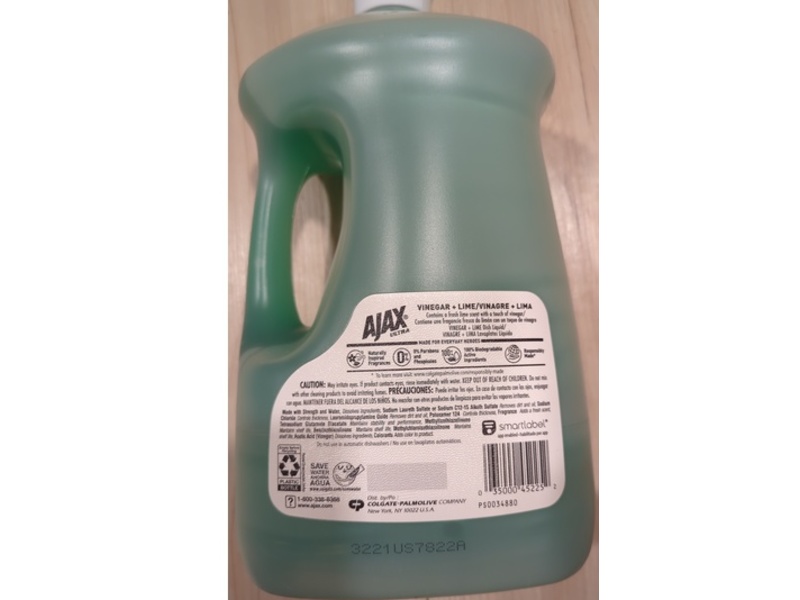 Ajax Ultra Dishwashing Liquid Dish Soap, Vinegar + Lime, 90 fl oz/2.66 L