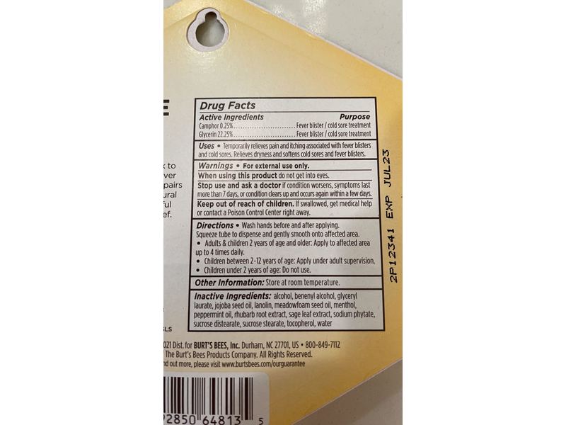 Burt's Bees Rapid Rescue Cold Sore Treatment, Rhubarb & Sage Complex, 0.07 oz/1.98 g