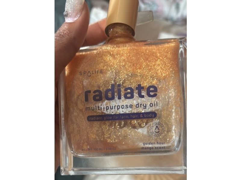 SpaLife Radiate Multi-Purpose Shimmering Dry Oil, Golden Hour - Mango Scent, 3.38 oz/100 mL