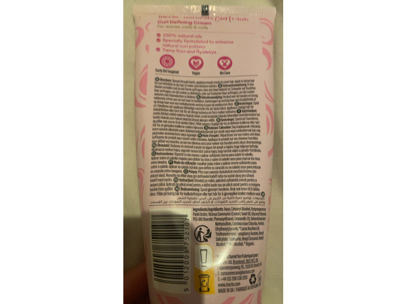 Inecto Naturals Curl Club Curl Defining Cream, Shea Butter + Coconut & Castor Oil, 6.7 fl oz/200 mL