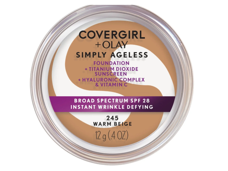 CoverGirl+Olay Simply Ageless Foundation, Warm Beige 245 SPF 28, 0.40 oz/12 g
