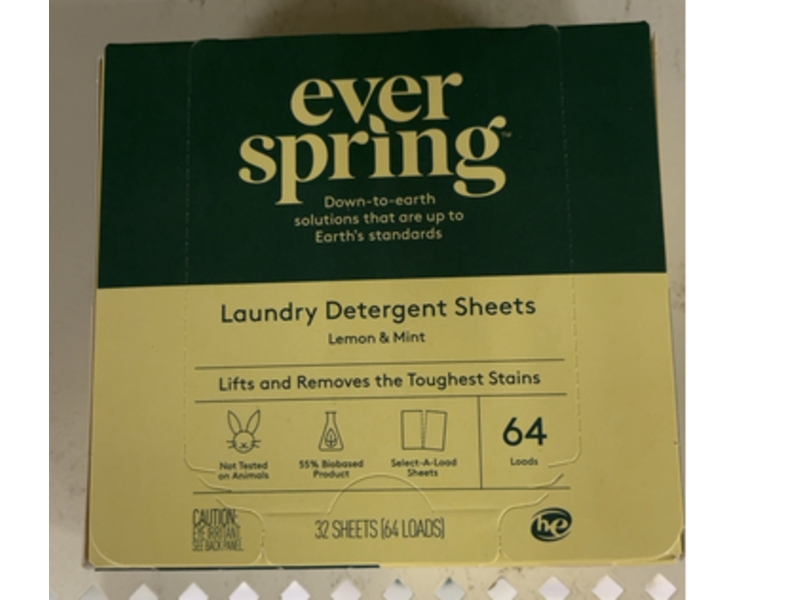 Ever Spring Laundry Detergent Sheets, Lemon & Mint, 64 Loads, 32 Count