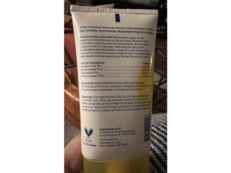 Supergoop! Play Everyday Sunscreen Lotion, SPF 50 PA++++, 2.4 fl oz/71 mL