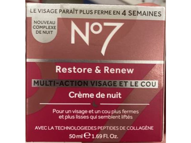 No7 Restore & Renew Multi Action Face & Neck Night Cream, 1.69 fl oz/50 mL