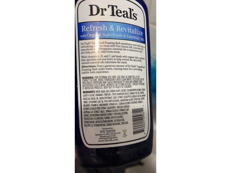 Dr Teal's Foaming Bath, Pure Epsom Salt, Refresh & Revitalize, 34 fl oz/1000 mL